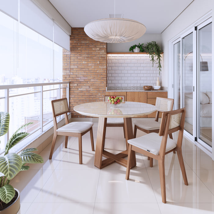 TABLE A MANGER  MESA WOOD 1.2 REDONDA OFF WHITE /NATURE 911