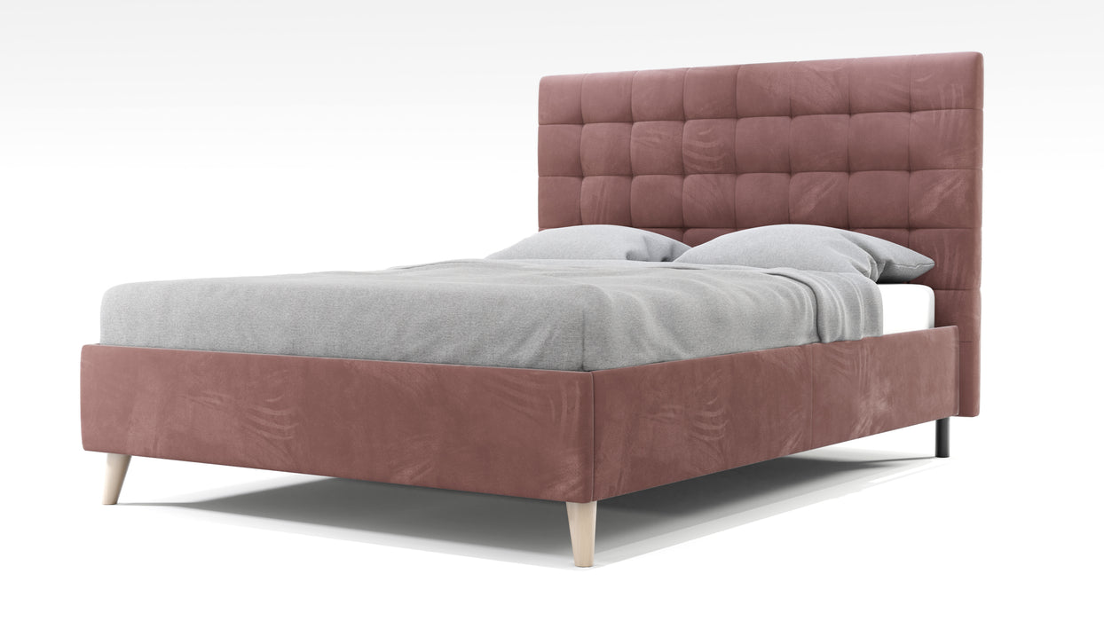 Lit JAPP 2 velours rose 160x200 cm - A87068 * Sans sommier